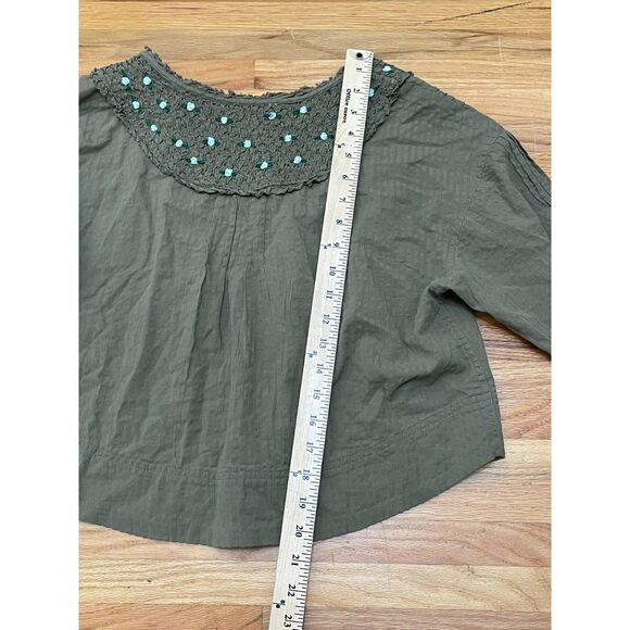 Free People Intimately Women's S Green Blouse Cotton Top Front Button Embroidery - Picture 7 of 9
